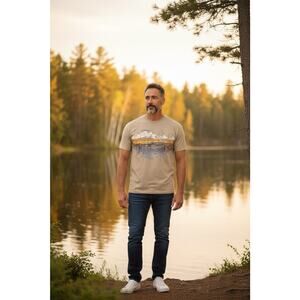 Vintage Art Unlimited Sportswear Tan XL Minnesota Dock B. Schultz Print T-Shirt